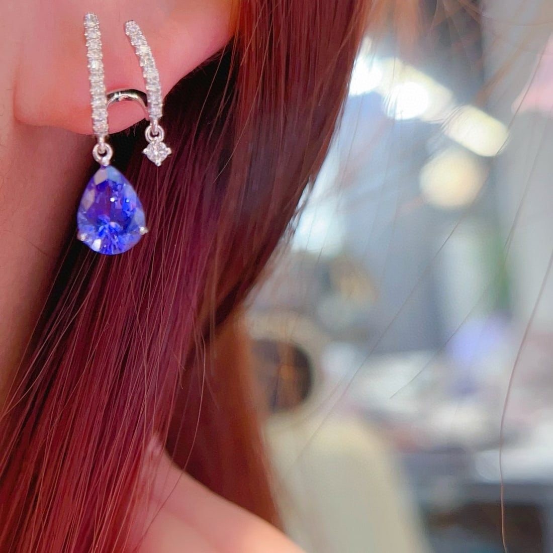 14k Gold 2.2 Ct Natural Tanzanite & Diamond Earrings - 6