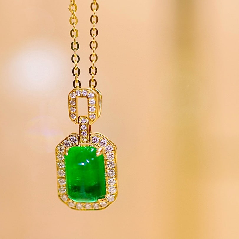 14k Gold 2.89 Ctw Vivid Green Natural Emerald & Diamond Pendant( Without Chain ) - 2