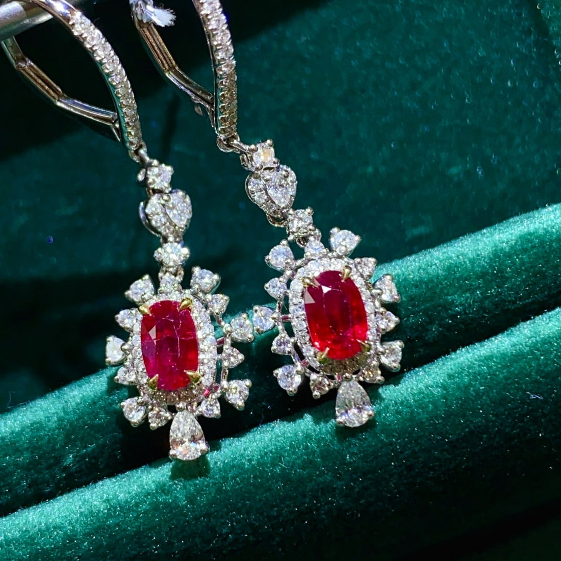14k Gold 2.26 Ctw Vivid Red Natural Ruby & Diamond Earrings - 3