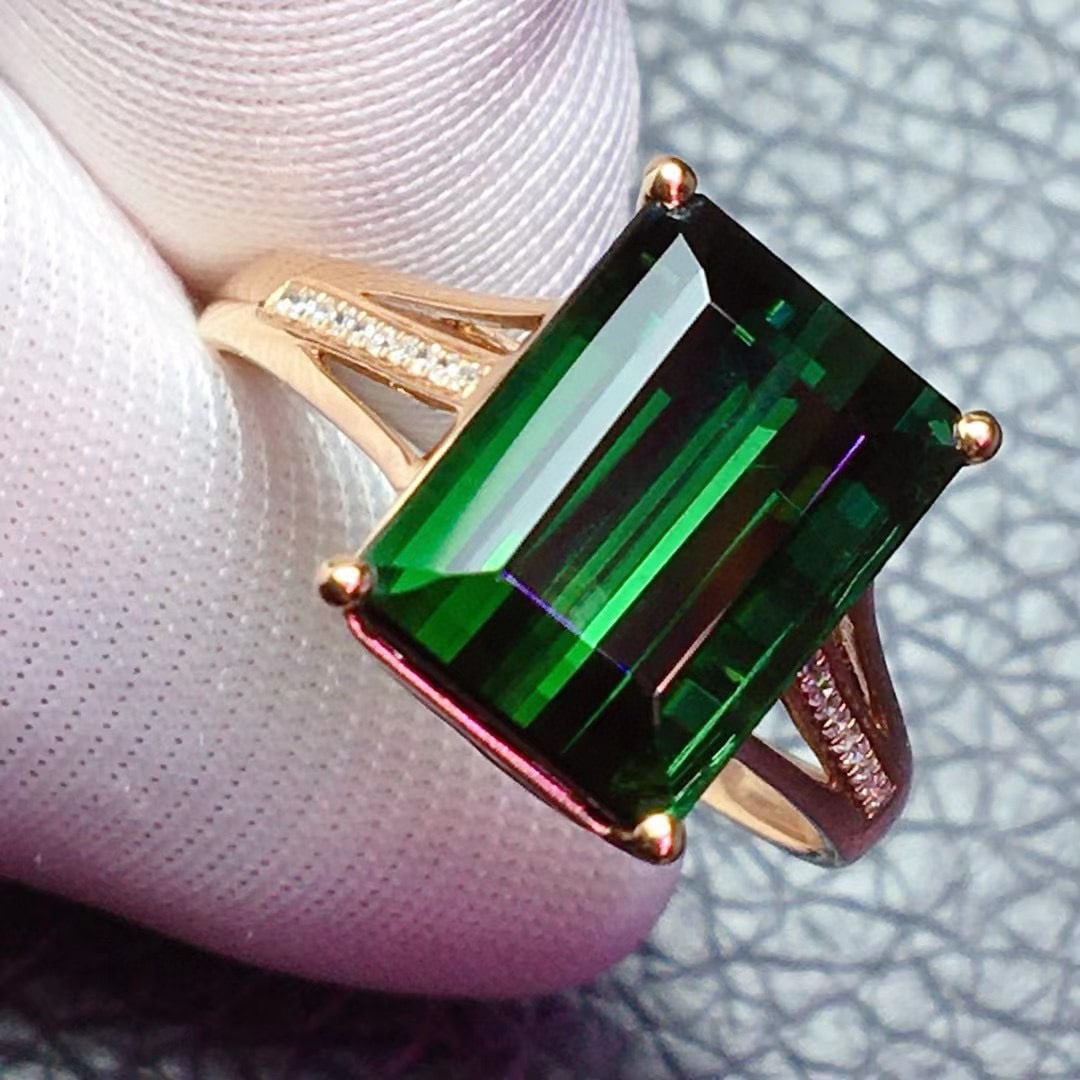 14k Gold 5.7 Ct Natural Tourmaline & Diamond Ring - 2