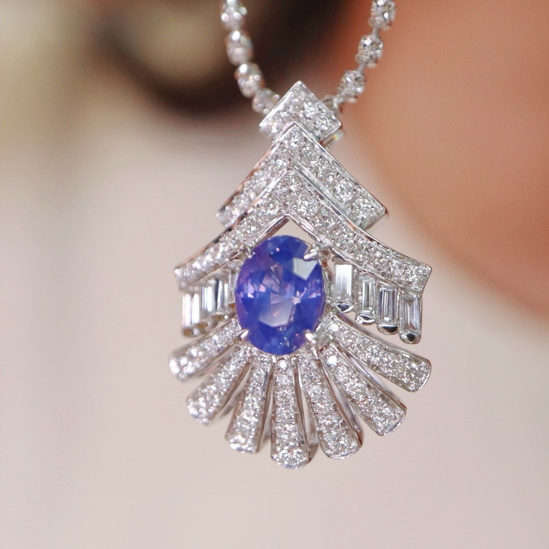 14k Gold 1.68 Ctw Natural Sapphire & Diamond Pendant( Without Chain ) - 2