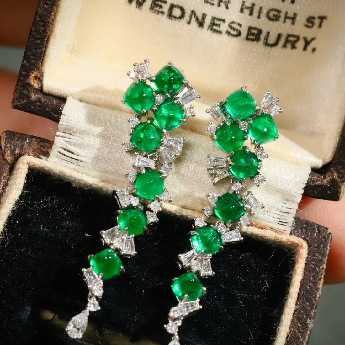 14k Gold 3.20 Ctw Vivid Green Natural Emerald & Diamond Earrings - 2