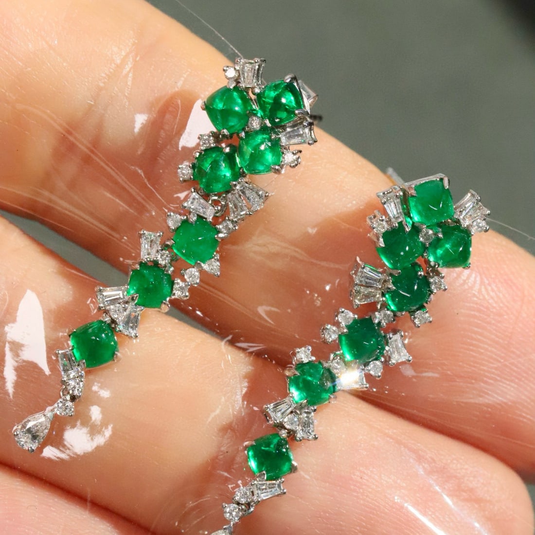 14k Gold 3.20 Ctw Vivid Green Natural Emerald & Diamond Earrings - 5