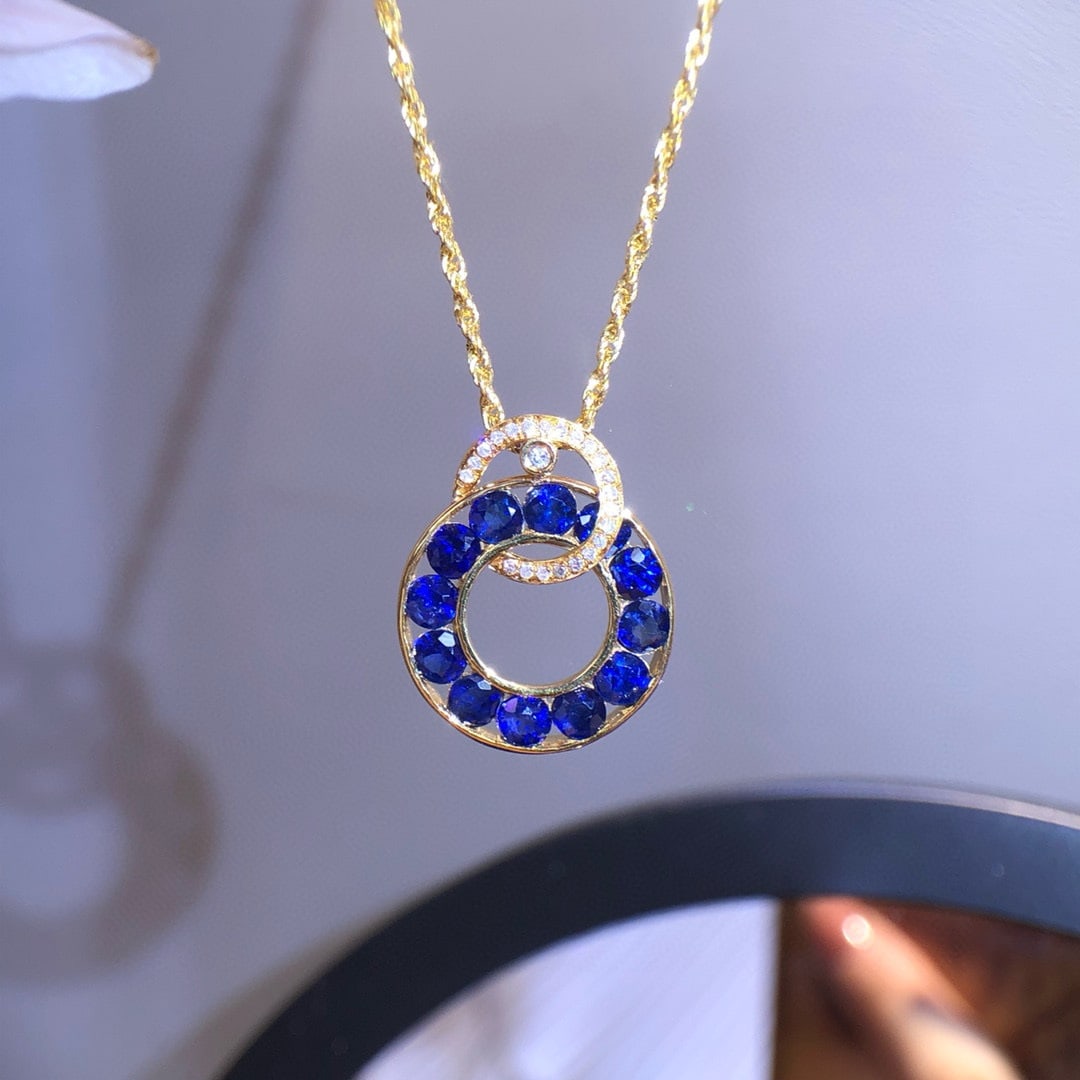 14k Gold 1.80 Ct Natural Sapphire & Diamond Necklace - 2