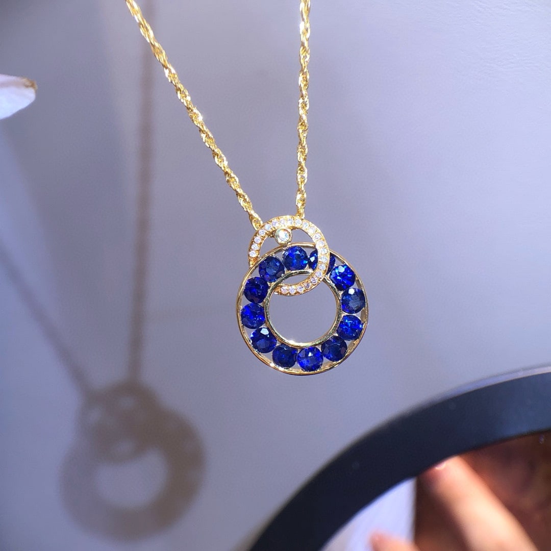 14k Gold 1.80 Ct Natural Sapphire & Diamond Necklace - 5