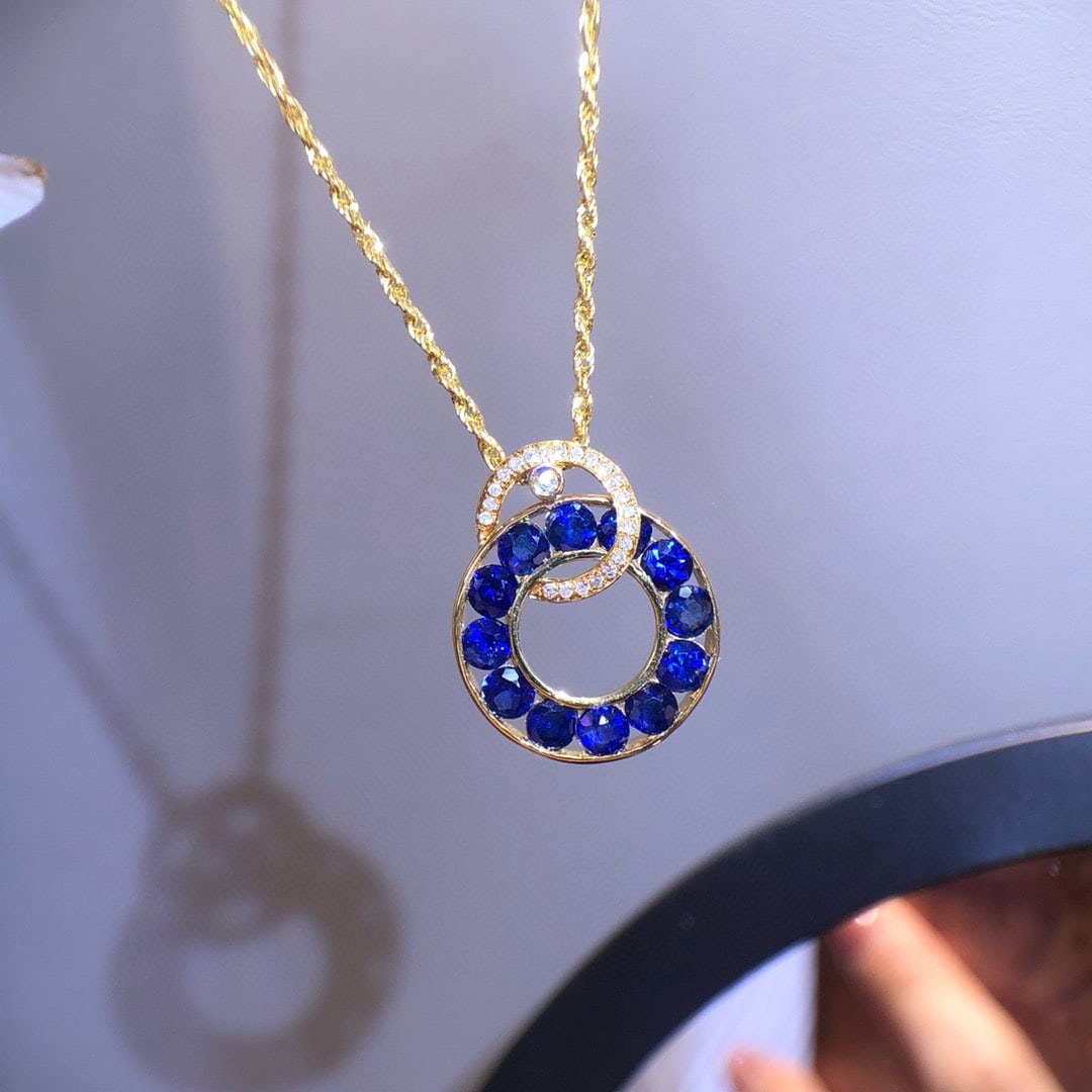 14k Gold 1.80 Ct Natural Sapphire & Diamond Necklace - 6