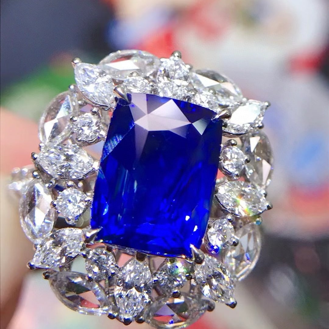 14k Gold 5.28 Ctw Natural Sapphire & Diamond Ring/pendant( Without Chain ): Ref:230955186 // gold content:14k gold // ring size:7. 25us // // main gemstone:sapphire // shape:cushion // carat weight:3. 58ct // color:royal blue // treatment:natural // // adjacent gemstone 2