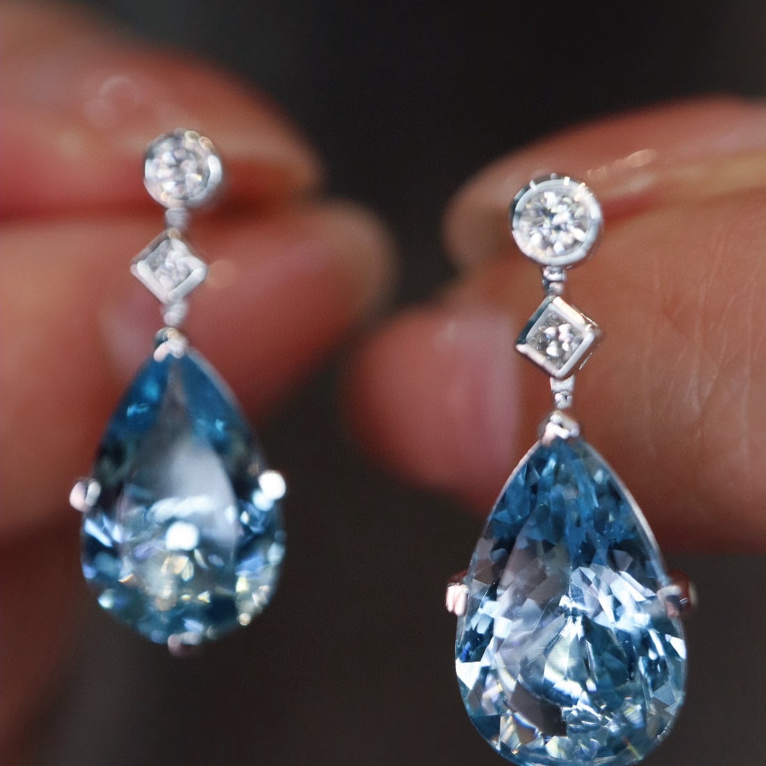 14k Gold 4.46 Ctw Natural Aquamarine & Diamond Earrings - 2