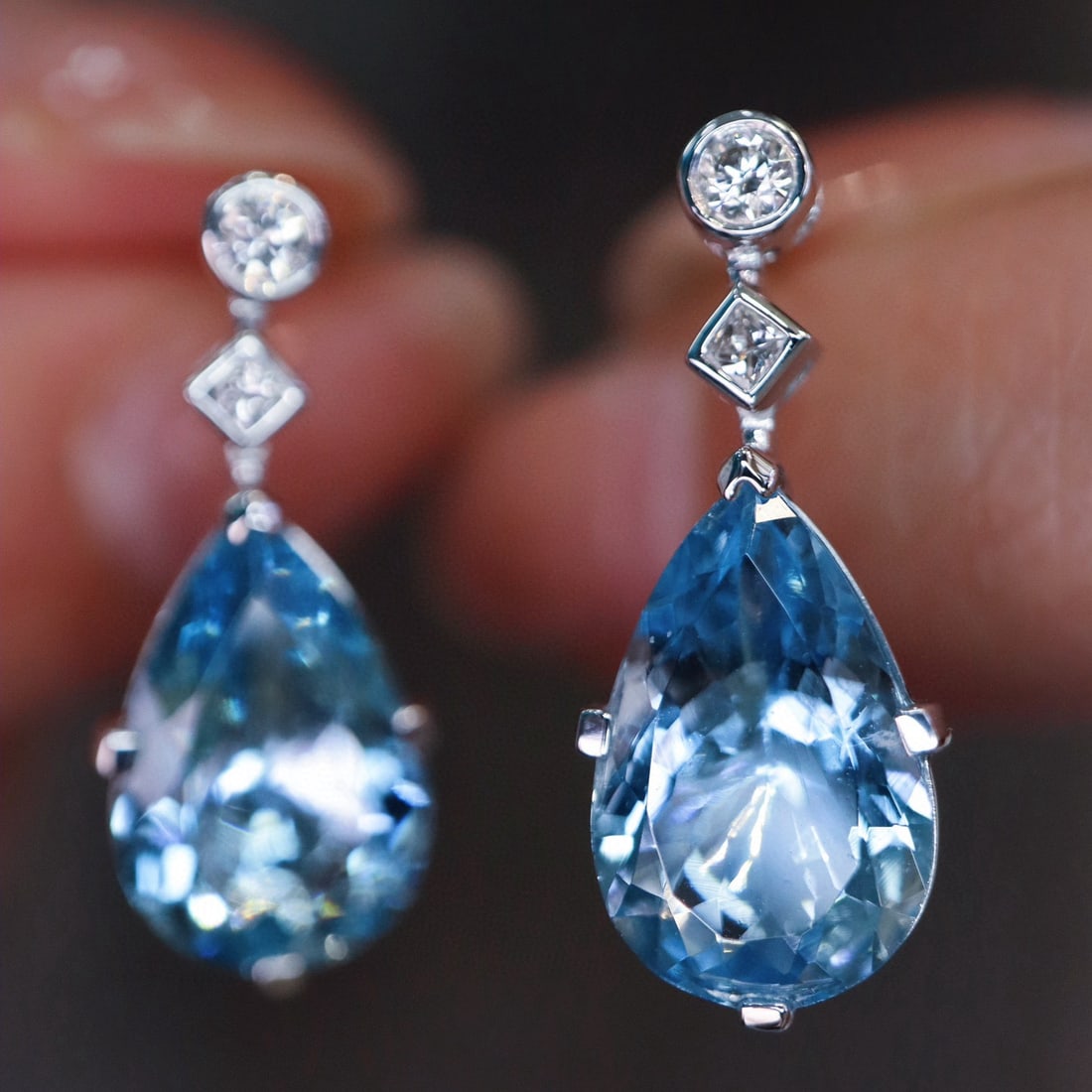 14k Gold 4.46 Ctw Natural Aquamarine & Diamond Earrings - 4