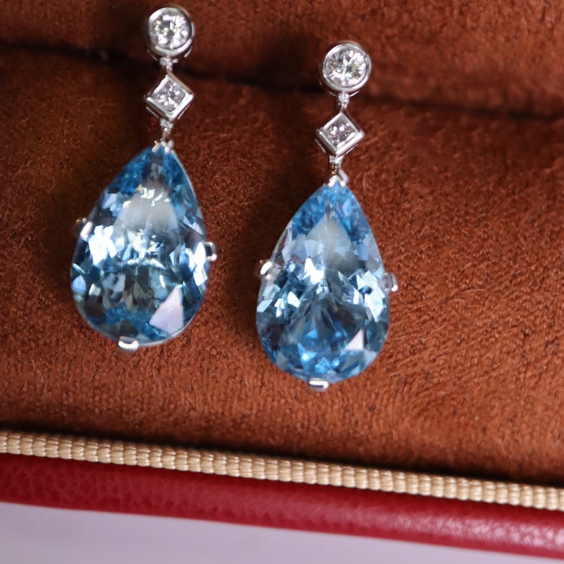 14k Gold 4.46 Ctw Natural Aquamarine & Diamond Earrings - 6