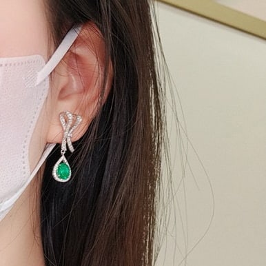 14k Gold 2.28 Ctw Vivid Green Natural Emerald & Diamond Earrings - 6