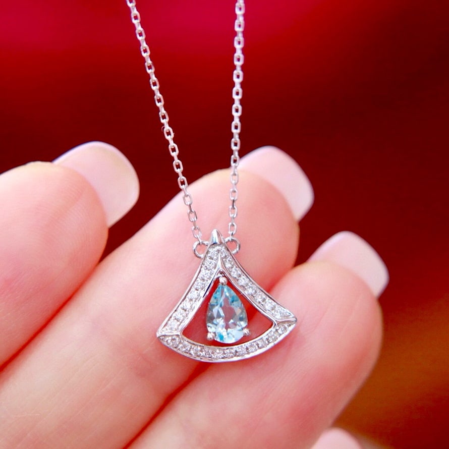 14k Gold 0.43 Ctw Natural Aquamarine & Diamond Necklace - 3