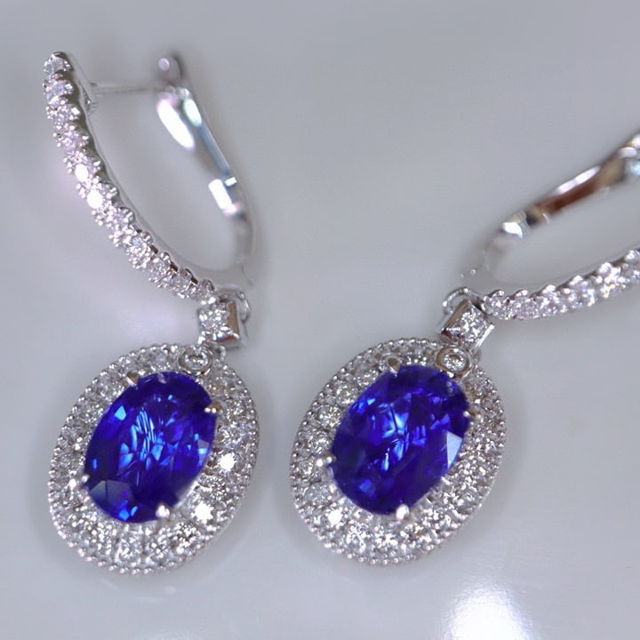 14k Gold 2.57 Ctw Natural Sapphire & Diamond Earrings - 3