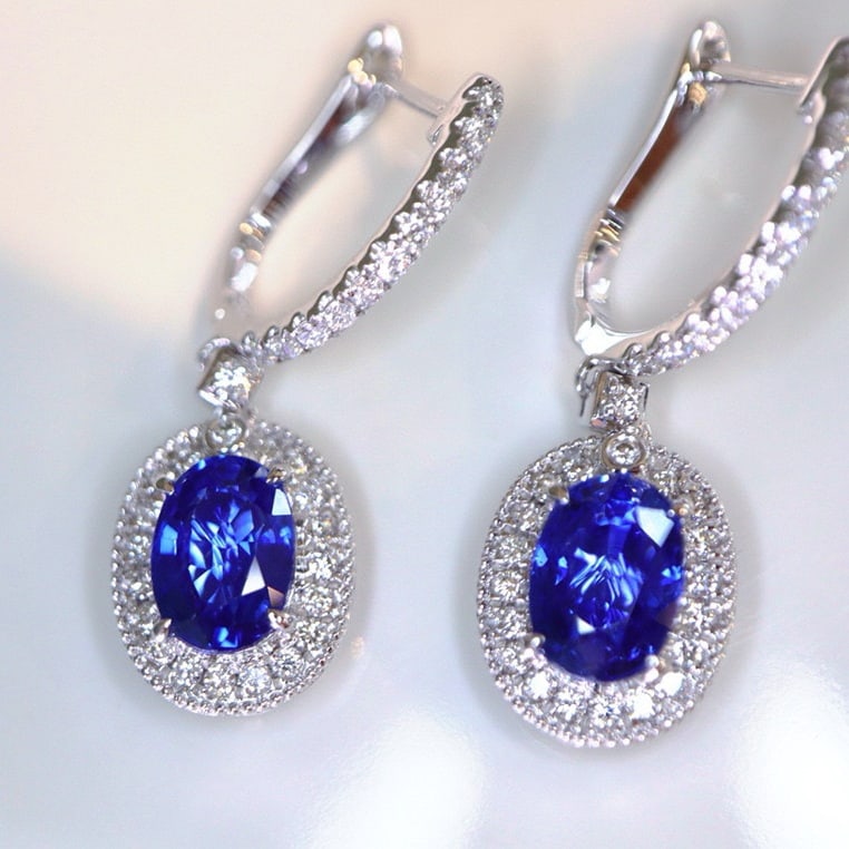 14k Gold 2.57 Ctw Natural Sapphire & Diamond Earrings - 4