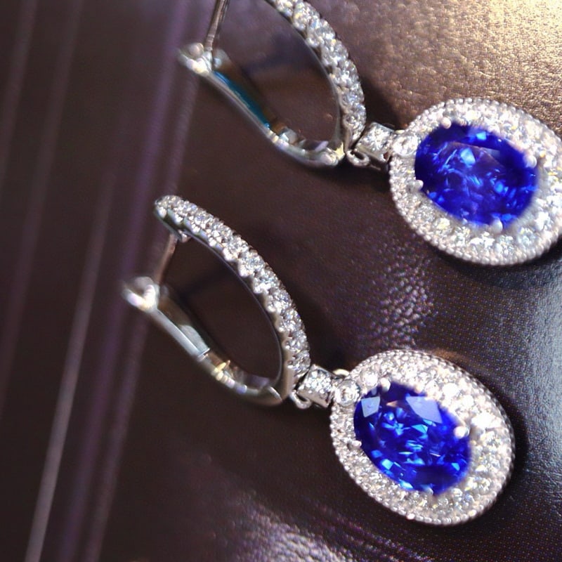 14k Gold 2.57 Ctw Natural Sapphire & Diamond Earrings - 5