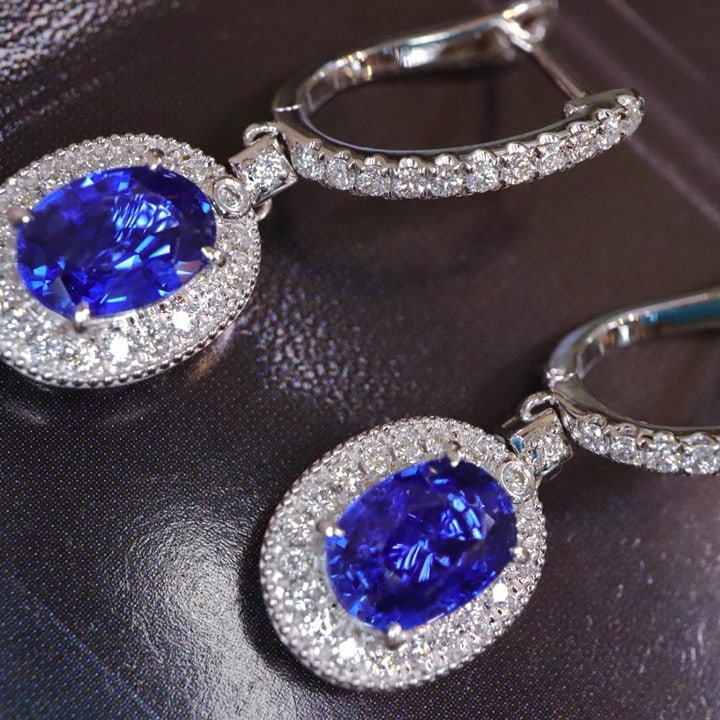 14k Gold 2.57 Ctw Natural Sapphire & Diamond Earrings - 6