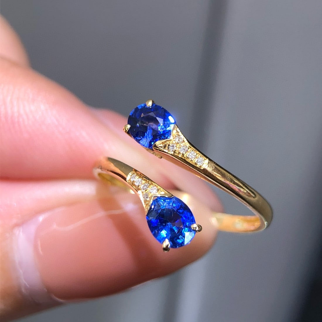 14k Gold 1 Ct Natural Sapphire & Diamond Ring - 2