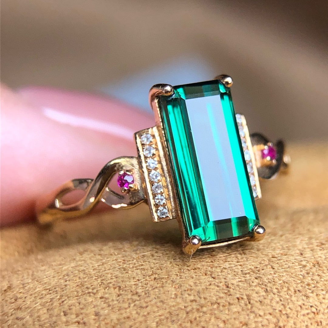 14k Gold 2.20 Ct Natural Tourmaline & Diamond Ring - 3