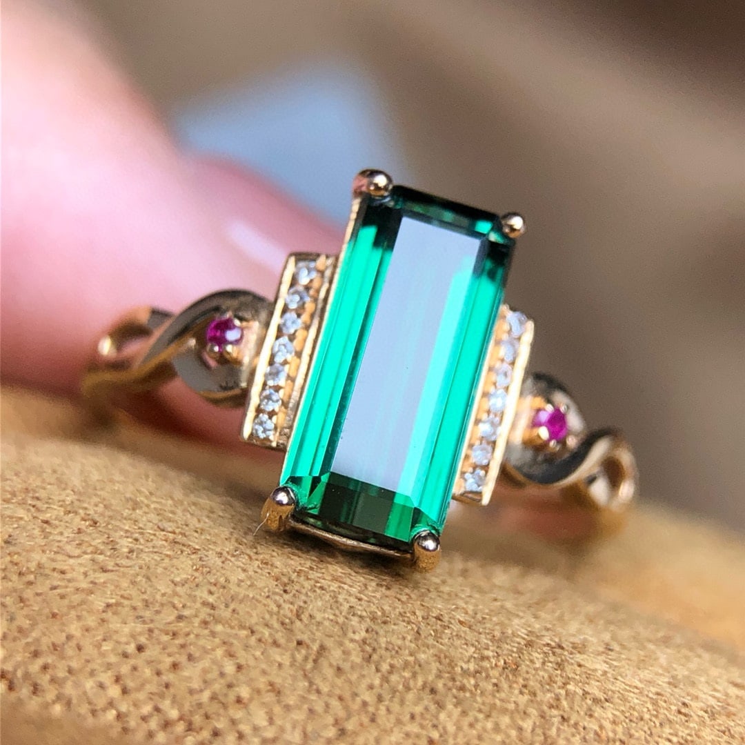 14k Gold 2.20 Ct Natural Tourmaline & Diamond Ring - 4