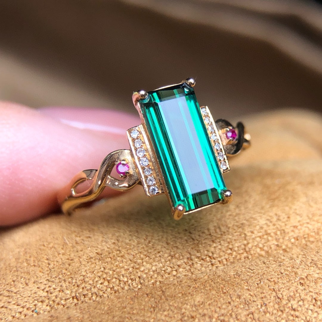 14k Gold 2.20 Ct Natural Tourmaline & Diamond Ring - 5