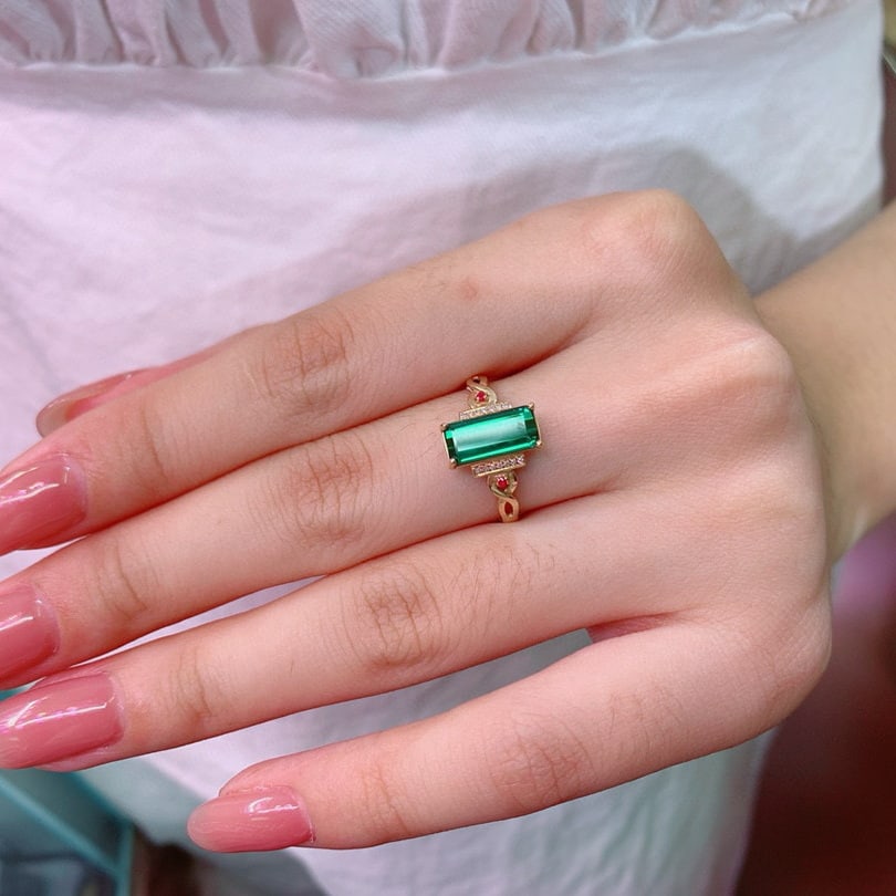 14k Gold 2.20 Ct Natural Tourmaline & Diamond Ring - 6