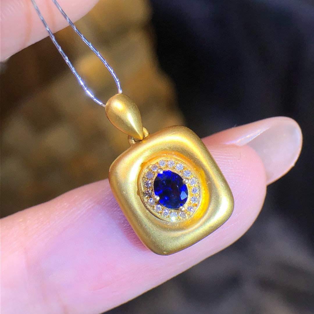 14k Gold 0.30 Ct Natural Sapphire & Diamond Pendant( Without Chain ) - 2