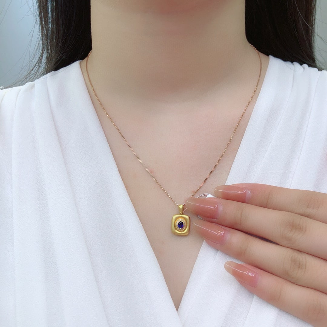 14k Gold 0.30 Ct Natural Sapphire & Diamond Pendant( Without Chain ) - 4