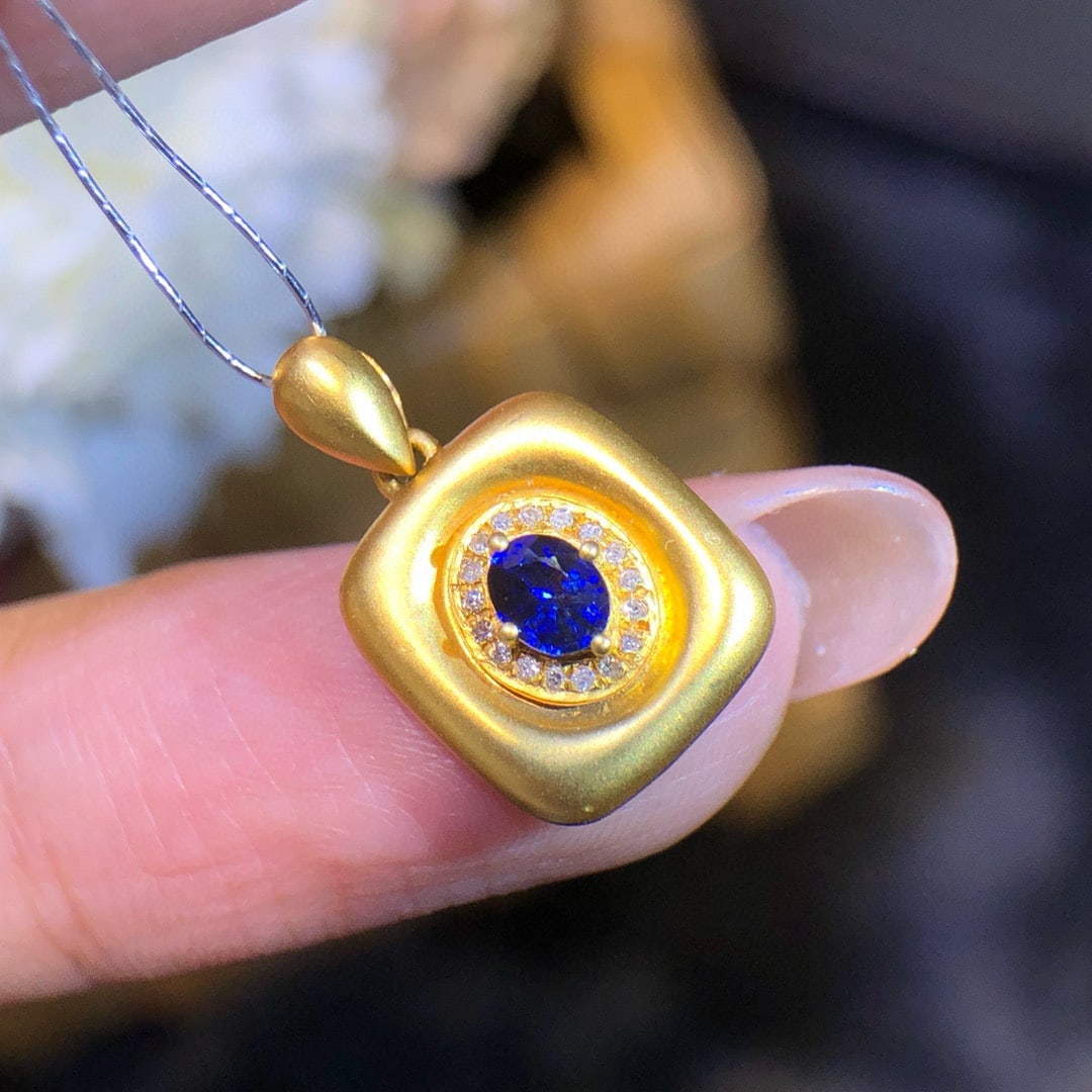 14k Gold 0.30 Ct Natural Sapphire & Diamond Pendant( Without Chain ) - 5