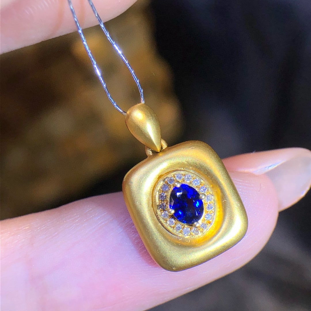 14k Gold 0.30 Ct Natural Sapphire & Diamond Pendant( Without Chain ) - 6