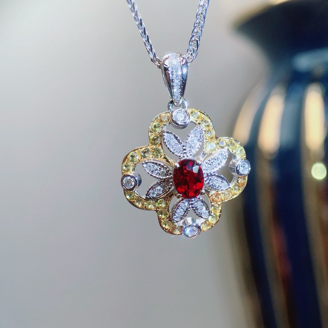 14k Gold 0.40 Ct Natural Ruby & Diamond & Sapphire Pendant( Without Chain ) - 3