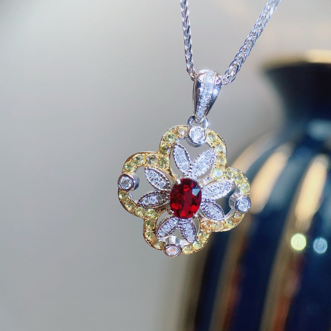 14k Gold 0.40 Ct Natural Ruby & Diamond & Sapphire Pendant( Without Chain ) - 5