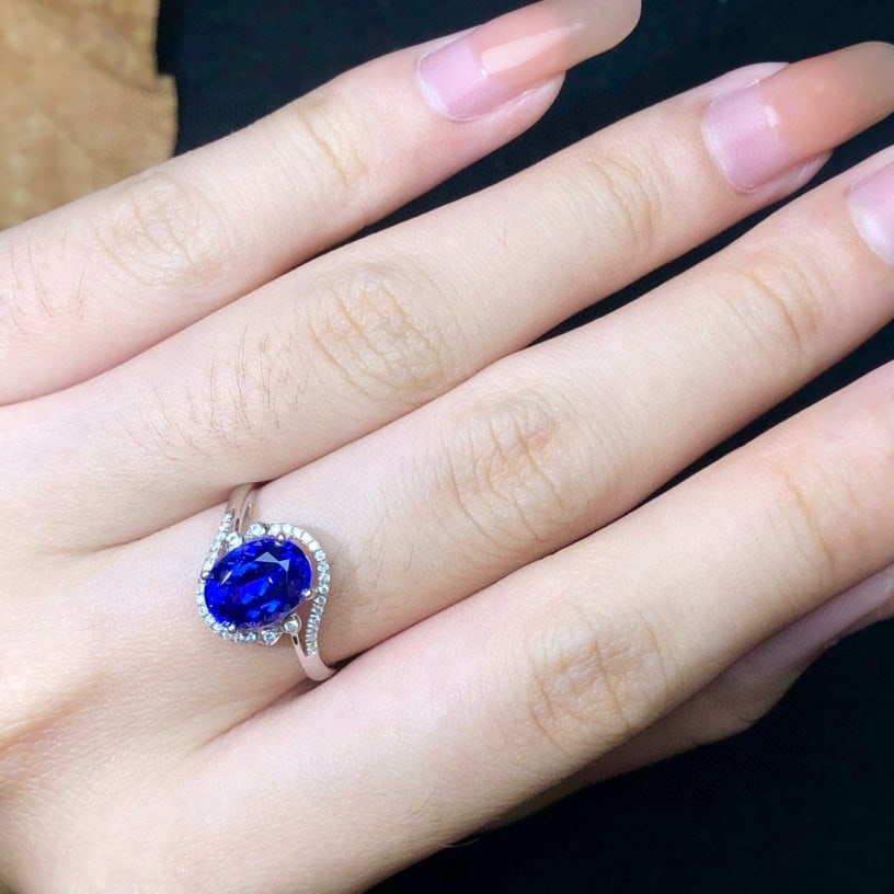 14k Gold 2.37 Ct Natural Tanzanite & Diamond Ring - 6