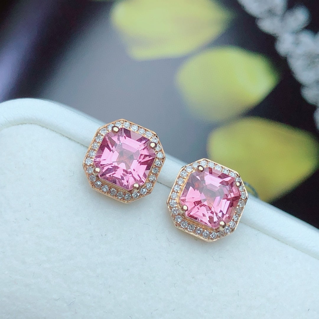 14k Gold 1.54 Ct Natural Tourmaline & Diamond Earrings - 4