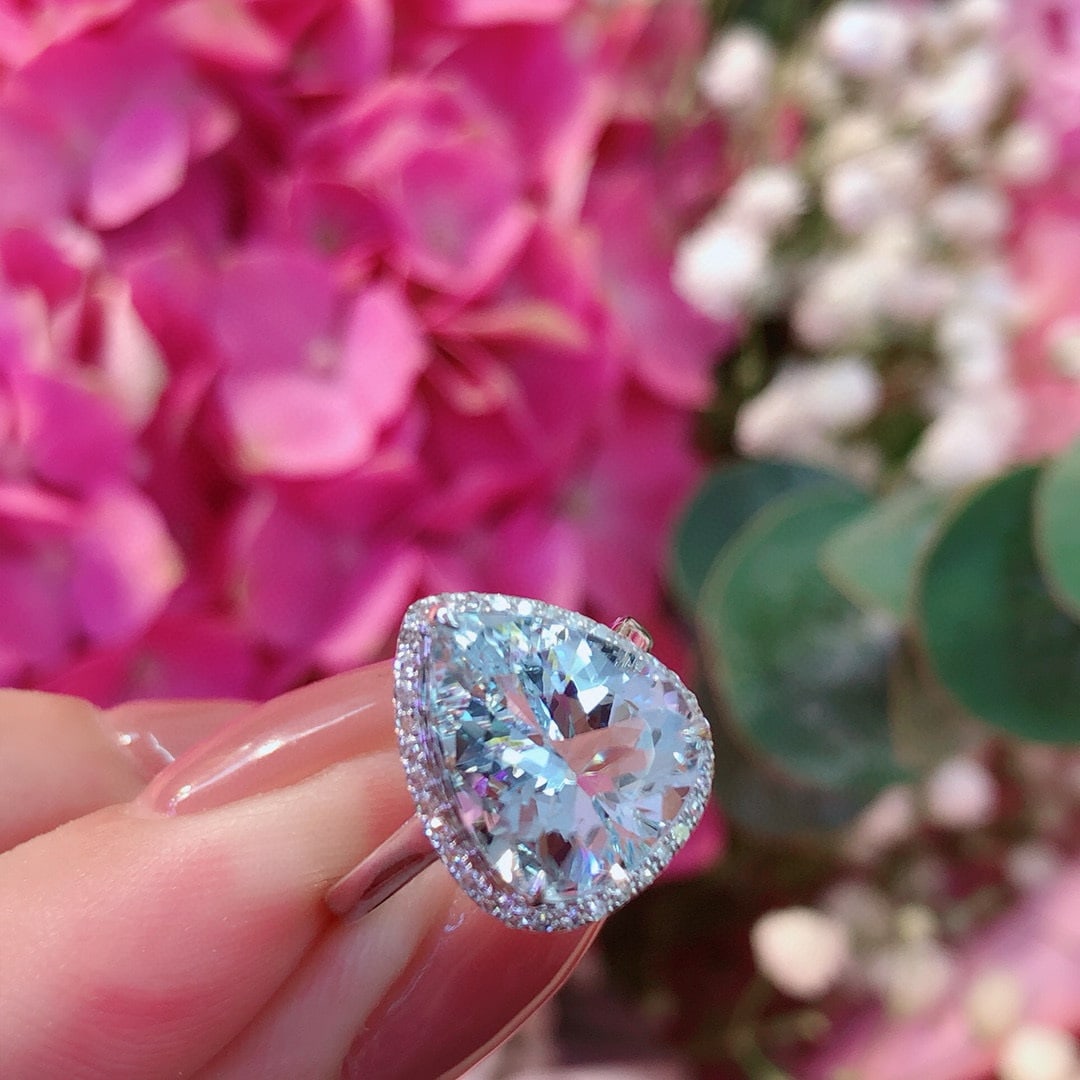 14k Gold 3.76 Ct Natural Aquamarine & Diamond Ring - 5