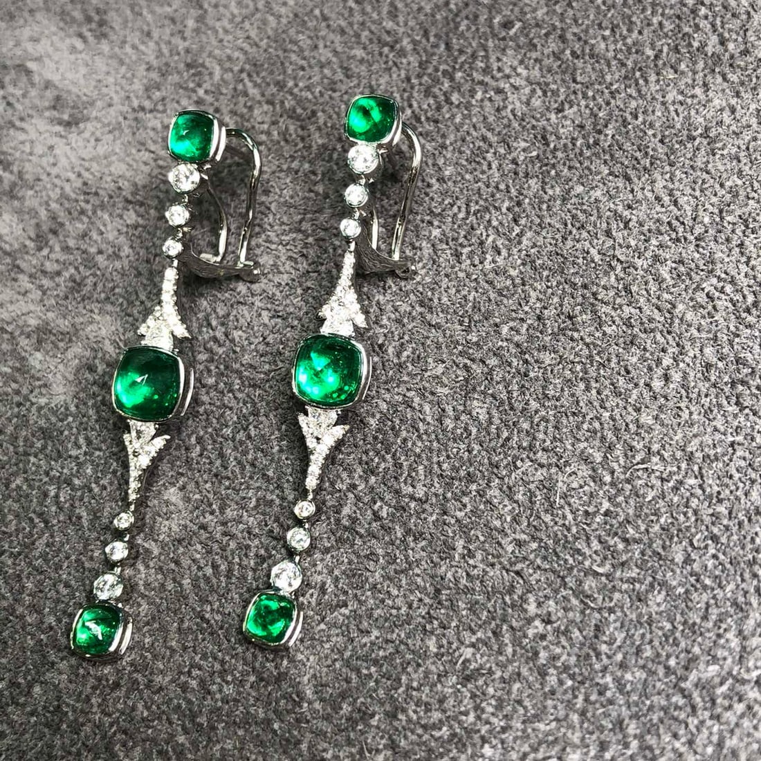 14k Gold 4.27 Ctw Vivid Green Natural Emerald & Diamond Earrings - 2
