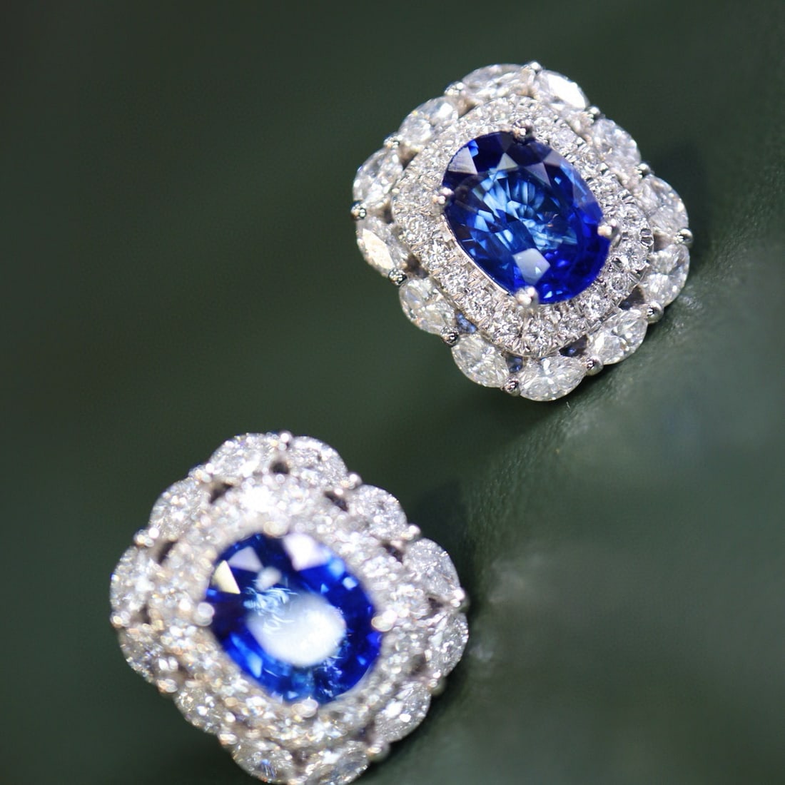 14k Gold 3.34 Ctw Natural Sapphire & Diamond Earrings: Ref:230955217 // gold content:14k gold // main gemstone:sapphire // shape:oval // carat weight:2. 42ct // color:royal blue // treatment:natural // // adjacent gemstone 2 : diamond // shape:multiply //