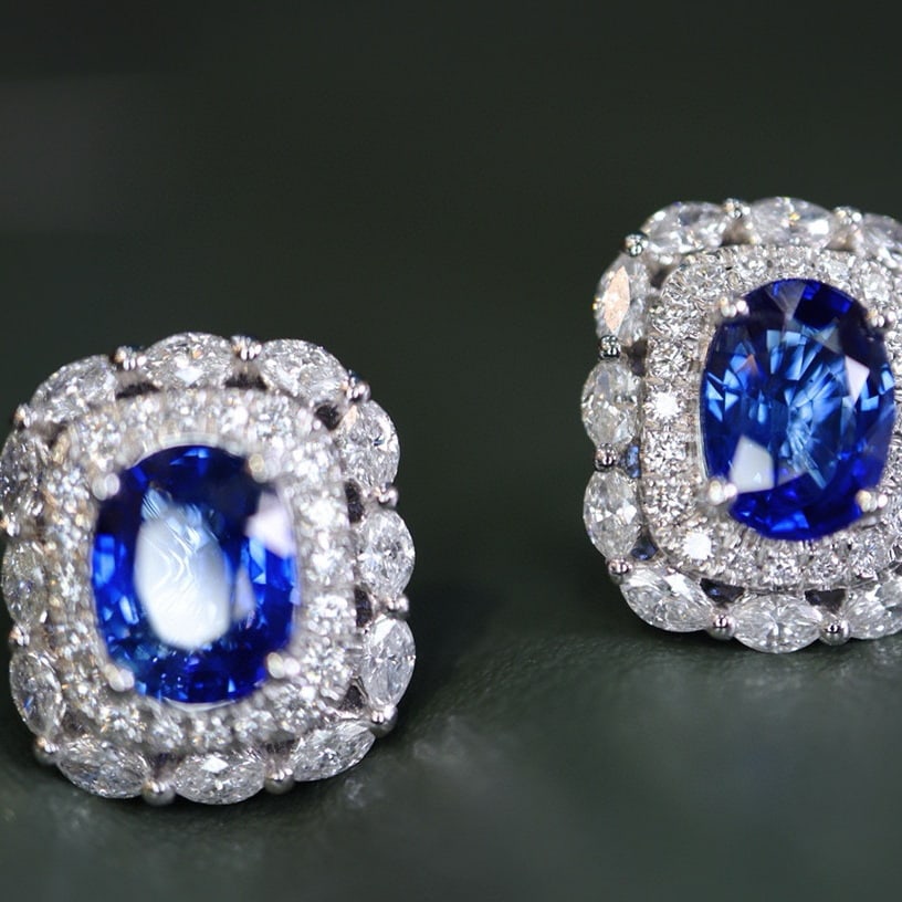 14k Gold 3.34 Ctw Natural Sapphire & Diamond Earrings - 2