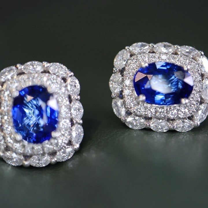 14k Gold 3.34 Ctw Natural Sapphire & Diamond Earrings - 3