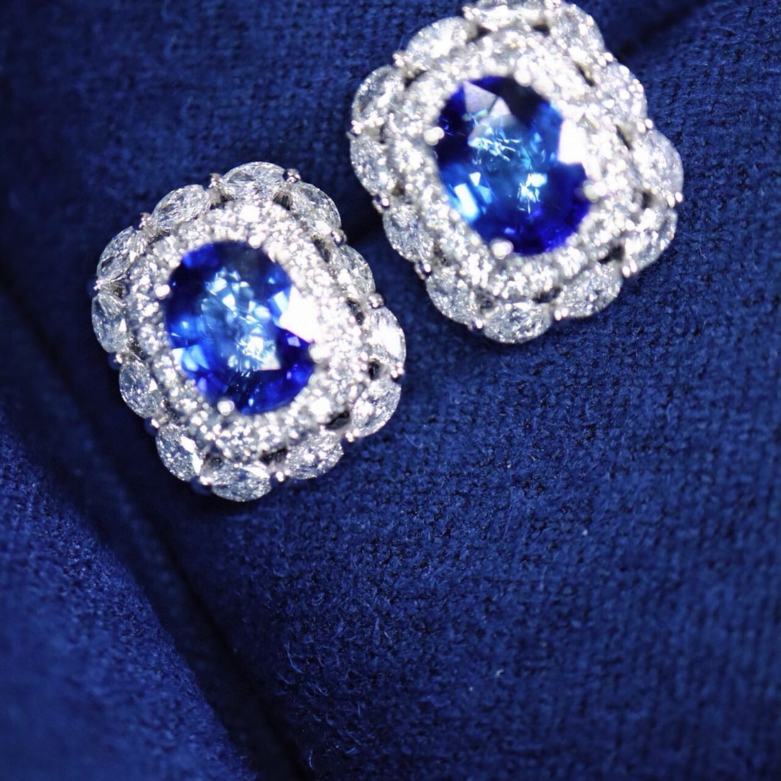 14k Gold 3.34 Ctw Natural Sapphire & Diamond Earrings - 4