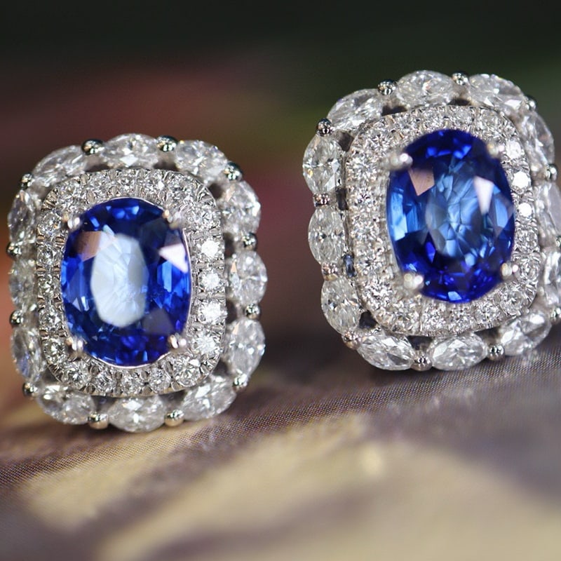 14k Gold 3.34 Ctw Natural Sapphire & Diamond Earrings - 5