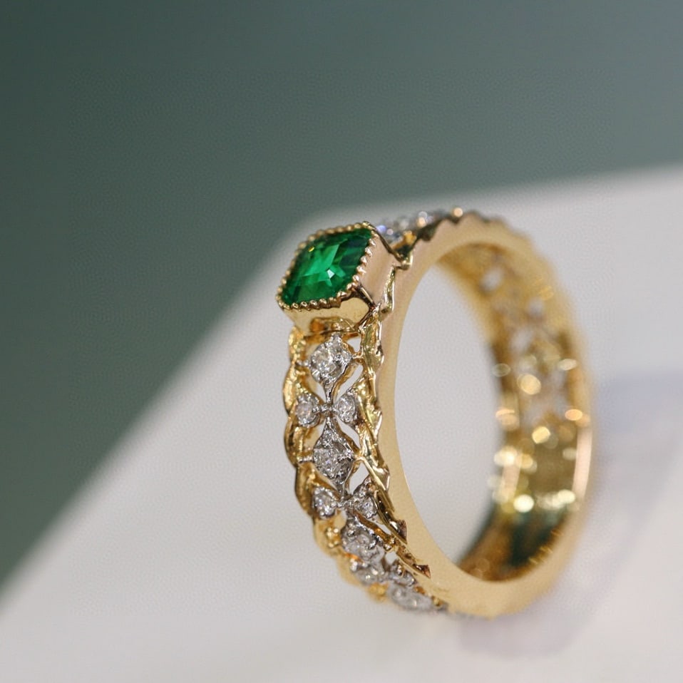 14k Gold 0.40 Ct Natural Emerald & Diamond Ring - 3