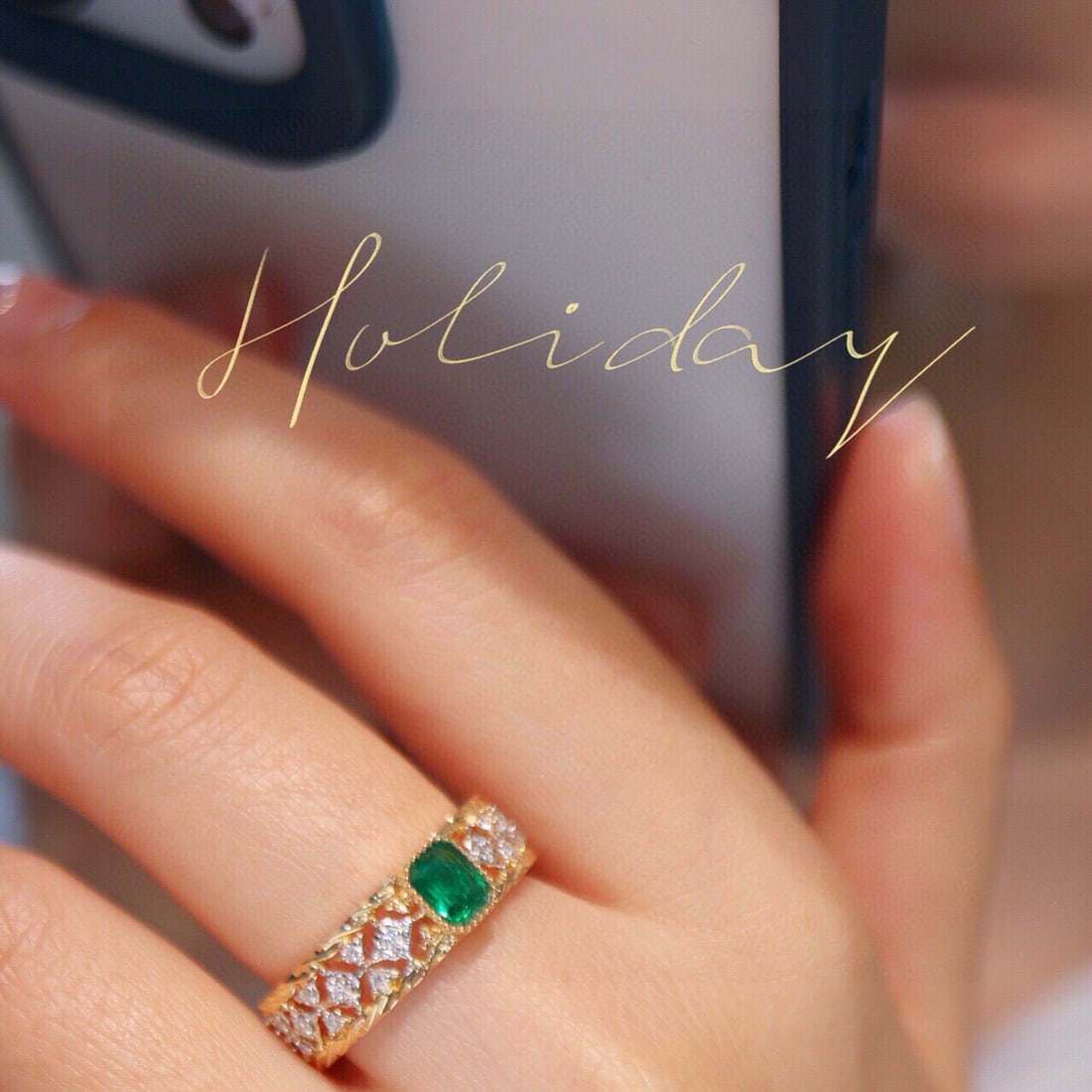 14k Gold 0.40 Ct Natural Emerald & Diamond Ring - 4