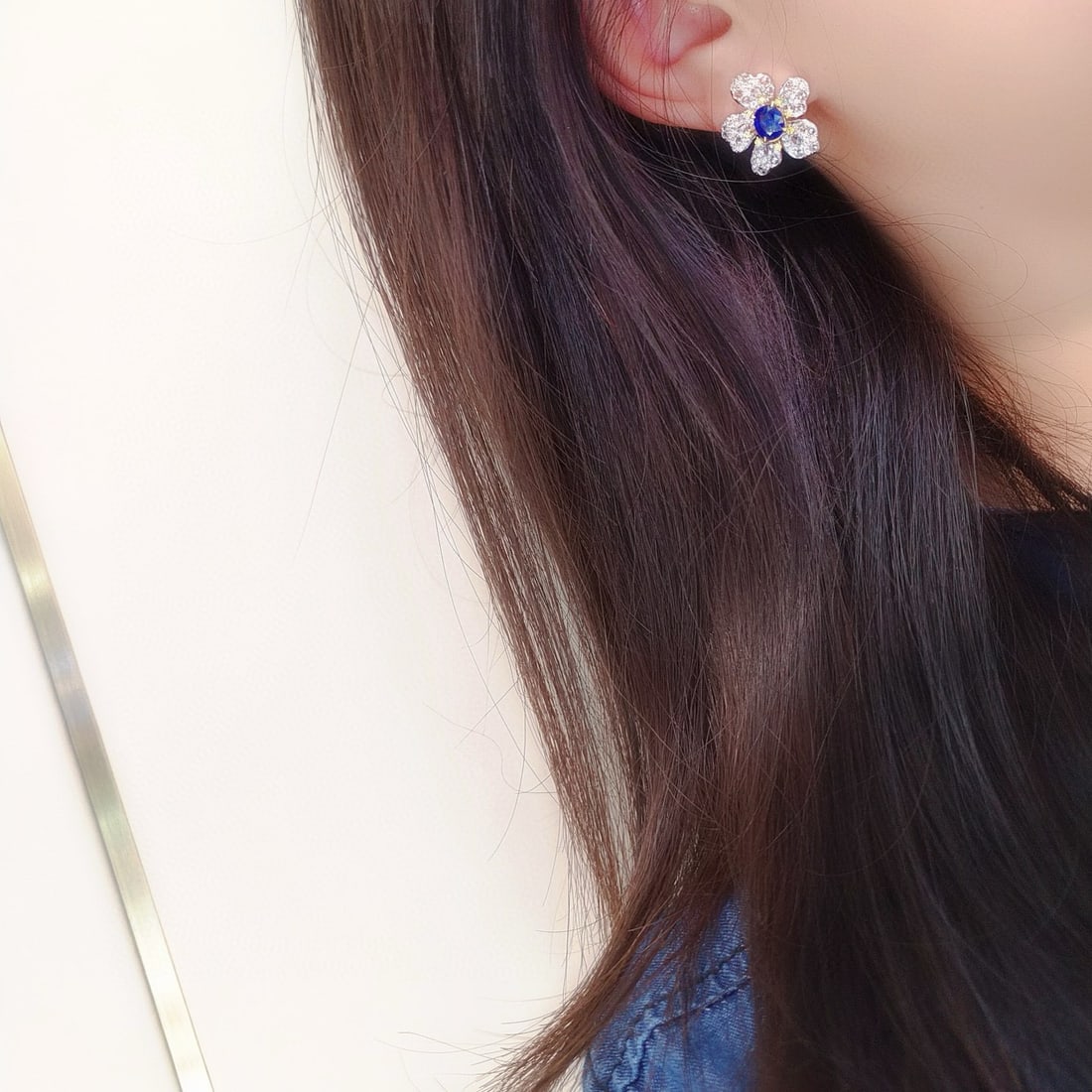 14k Gold 3.65 Ctw Natural Sapphire & Diamond & Flowers Earrings - 3