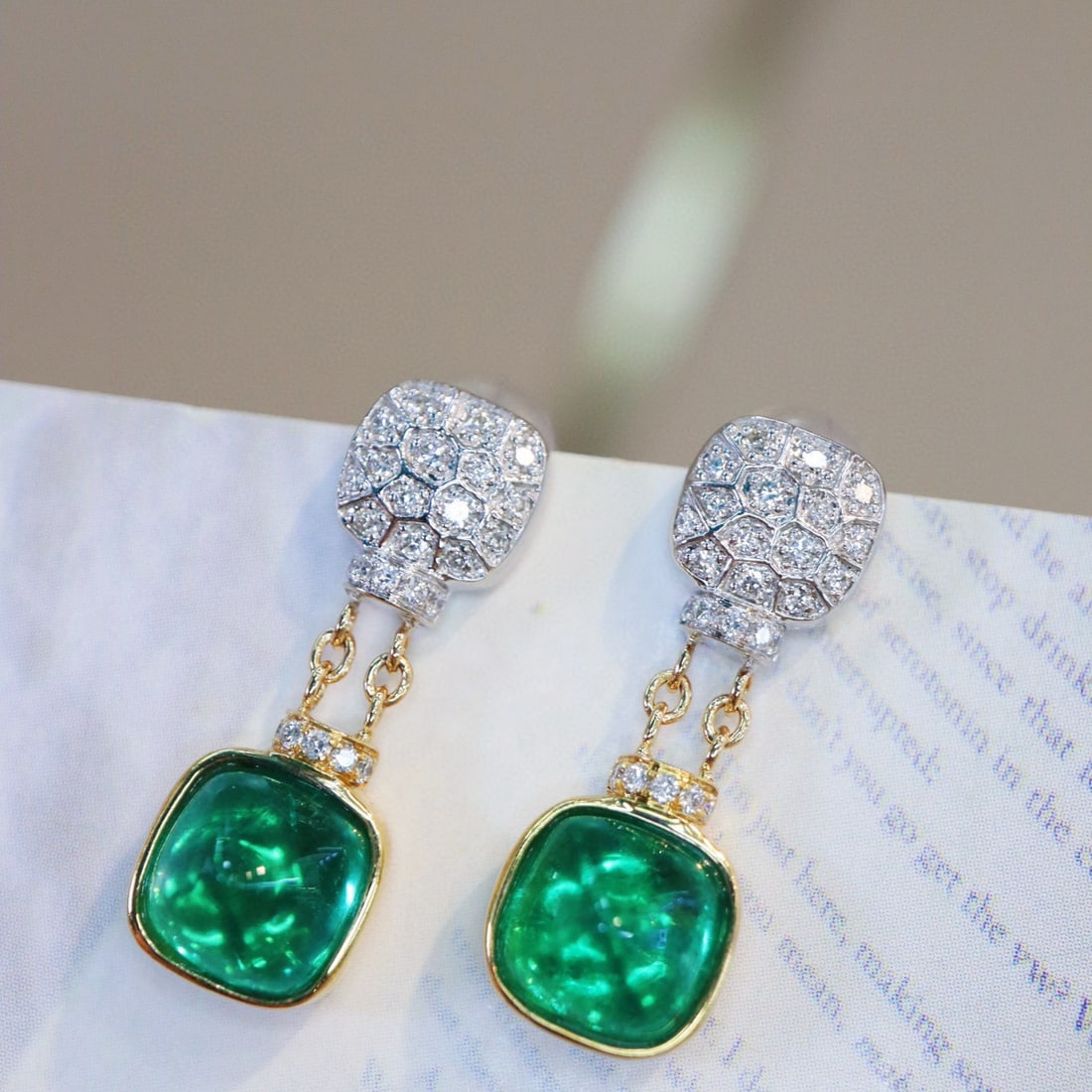 14k Gold 2.96 Ctw Vivid Green Natural Emerald & Diamond Earrings - 2