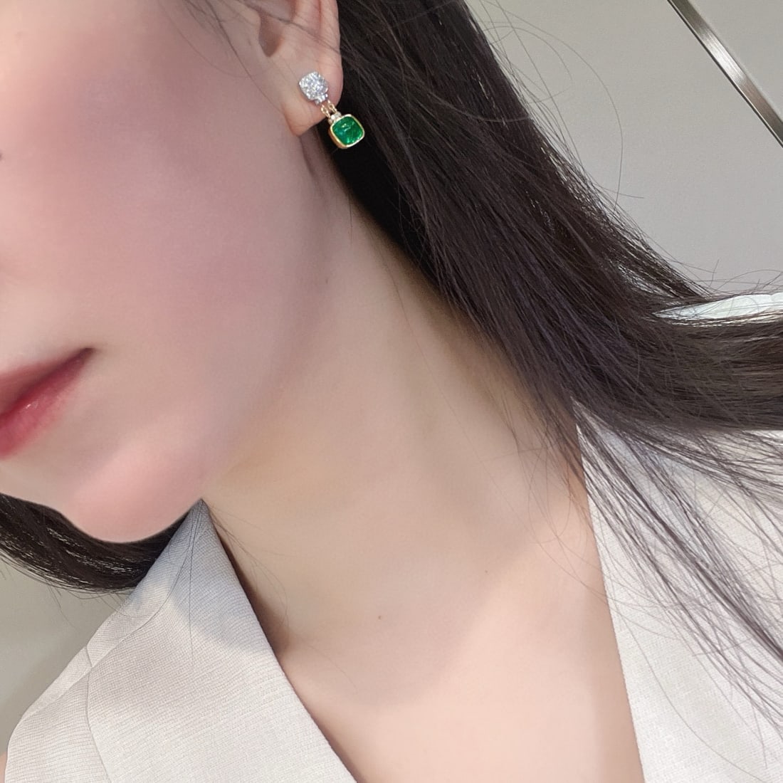 14k Gold 2.96 Ctw Vivid Green Natural Emerald & Diamond Earrings - 6