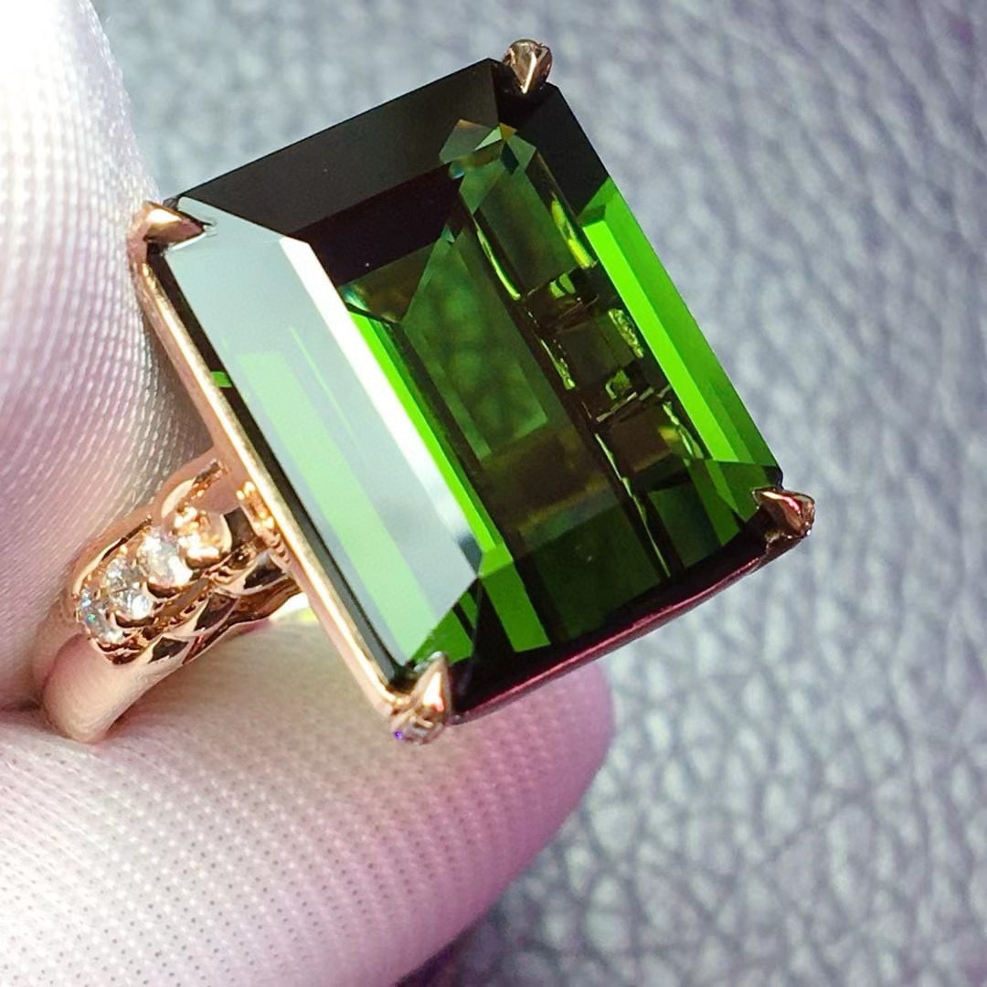 14k Gold 12.95 Ctw Natural Tourmaline & Diamond Ring - 2