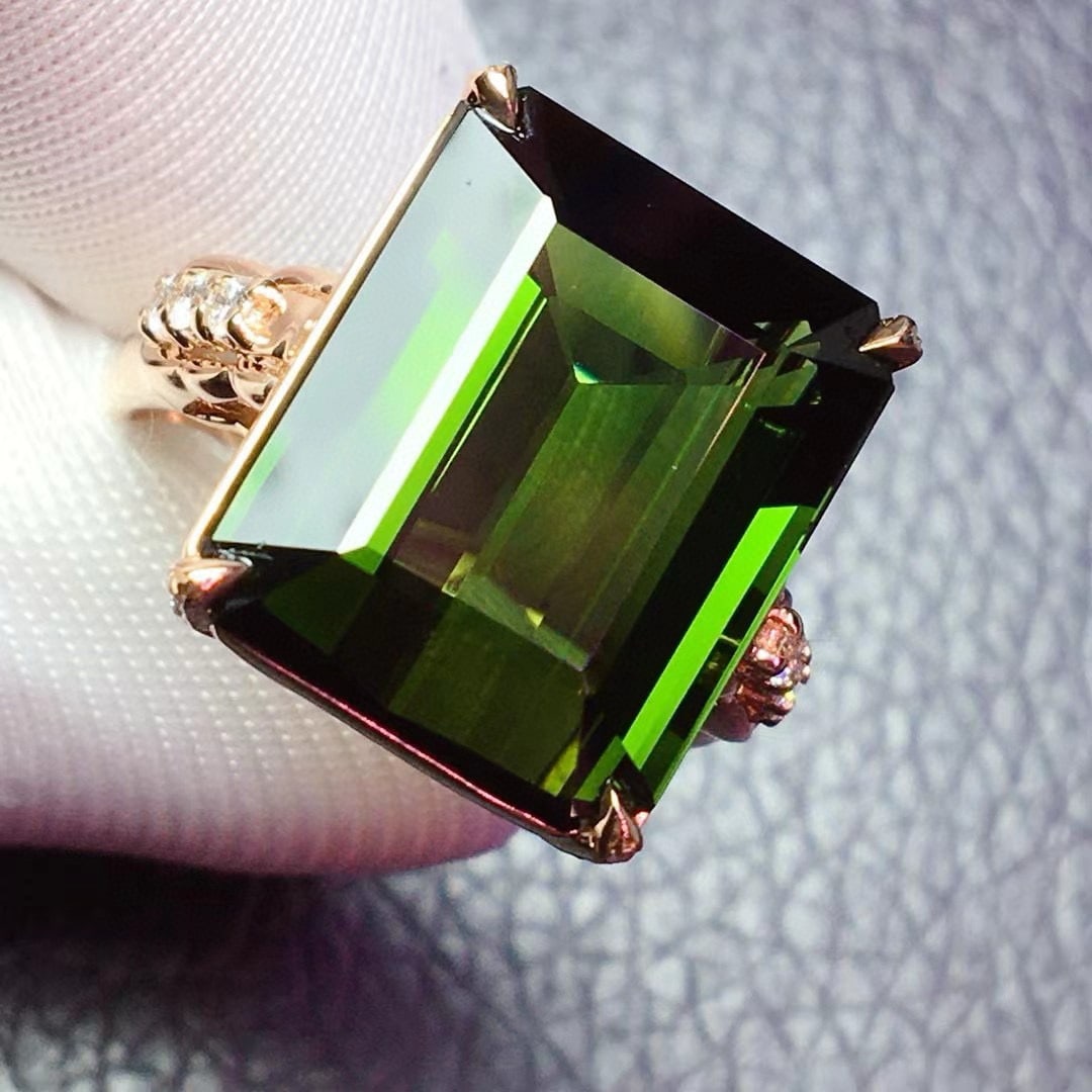 14k Gold 12.95 Ctw Natural Tourmaline & Diamond Ring - 3