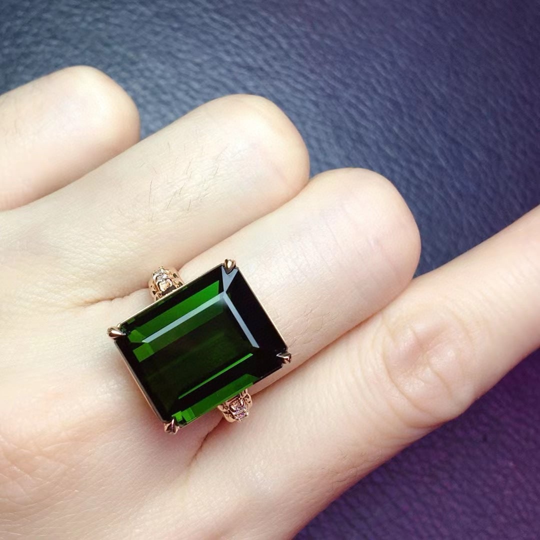 14k Gold 12.95 Ctw Natural Tourmaline & Diamond Ring - 4