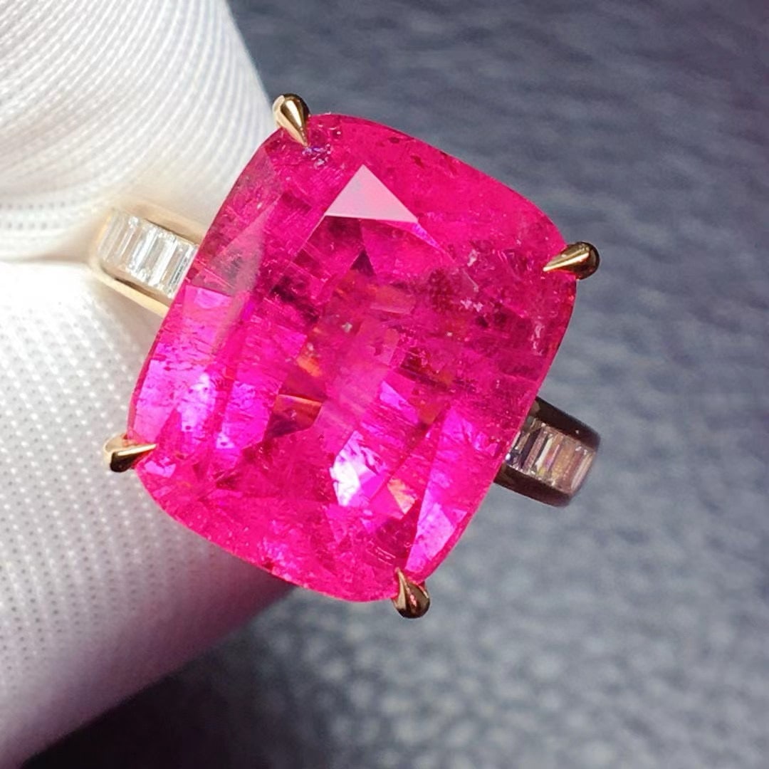 14k Gold 10.41 Ctw Natural Tourmaline & Diamond Ring - 2