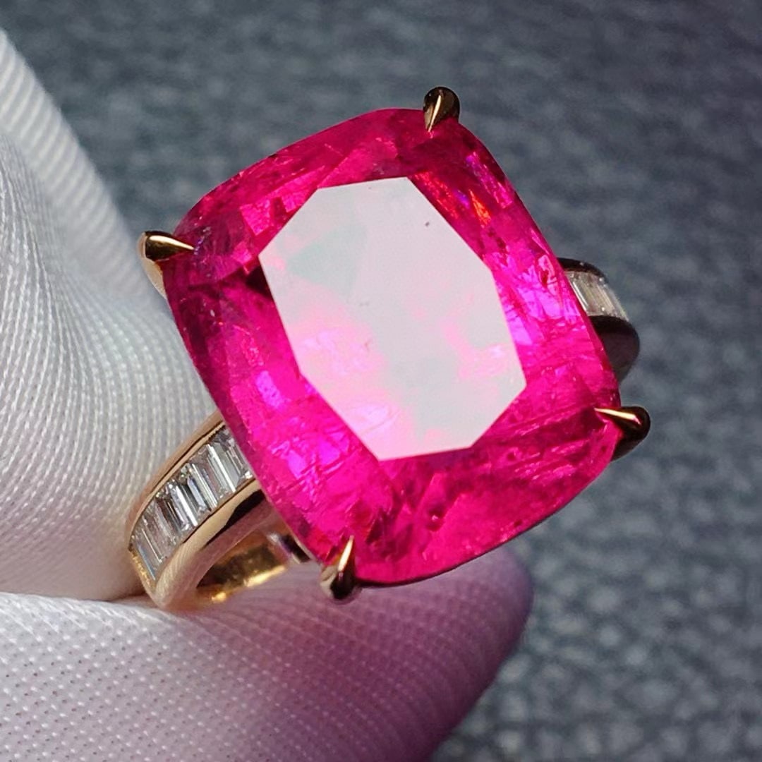 14k Gold 10.41 Ctw Natural Tourmaline & Diamond Ring - 4